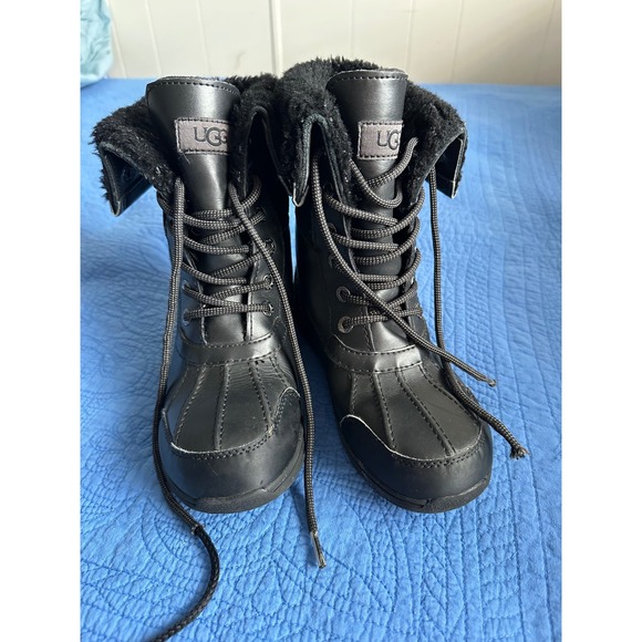 UGG Kids Black Waterproof Winter Boots with Fur Trim Size 3 - Picture 3 of 6